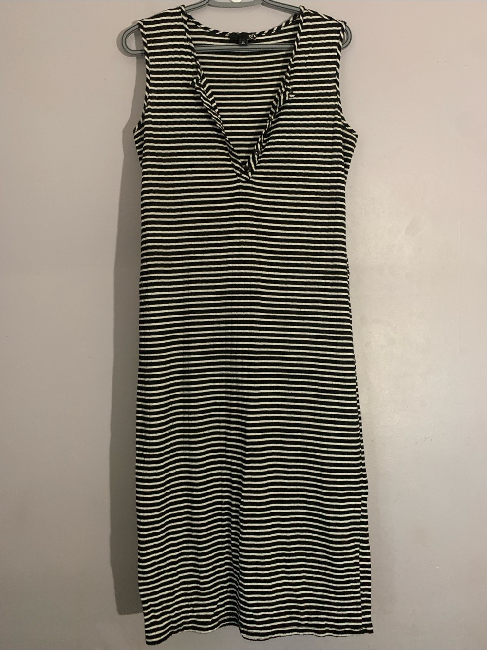 Sears Black and White Striped Sleeveless Midi Dress S/P